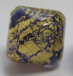 venetian murano clear glass over cobalt blue glass smothered in 24k gold leaf 18mm bicone bead *** QUANTITY IN STOCK =6 *** 
