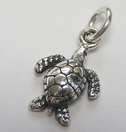 sterling silver, stamped 925, 13mm x 9mm turtle charm plus open jumpring with 3mm internal diameter 