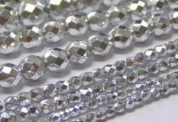 czech metalllic silver 4mm firepolished faceted round glass bead (100ps) 
