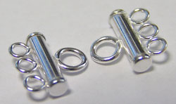  sterling silver, one ring to three rings bar connector, 8.5mm wide, largest ring has 2.2mm internal diameter, 3 x small rings are 1.3mm internal diameter - must the smallest, neatest 3 ring connector out there and beautifully made 