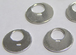  sterling silver, stamped 925, 9.5mm x 0.7mm round tag, cental hole has internal diameter of 3.7mm 