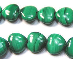  --CLEARANCE--  green malachite 12mm x 12mm x 4.5mm puffed heart bead 