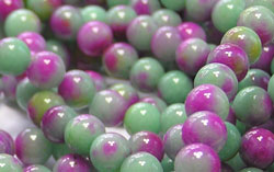  string of sea green and purple jade 6mm round beads - approx 68 beads per string 