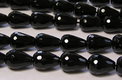  black onyx 14mm x 10mm faceted drop beads - sold loose - full faceting top and sides, very classy 
