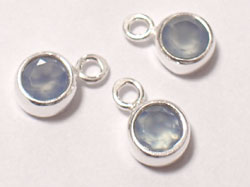  sterling silver, stamped 925, 8.75mm x 5.5mm blue chalcedony drop / charm, very nicely made, has closed jumpring at top with internal diameter of 1.5mm,  