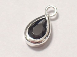  ** NEW LOWER PRICE ** sterling silver, stamped 925, 10.5mm x 5mm black onyx drop / charm, very nicely made, has closed jumpring at top with internal diameter of 1.5mm,  