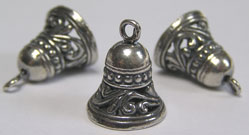  sterling silver 13.85mm x 11.4mm ornate bell / charm inc attached closed ring with internal diameter of 1.5mm 