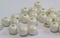 PORCELAIN cream with AB coating, 6mm round beads with 1.5mm hole
