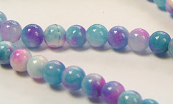  string of blues & pinks jade 6mm round beads - approx 68 beads per string - outstanding colours 