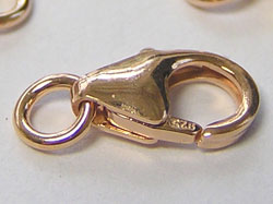  ROSE VERMEIL stamped 925 8mm x 5mm oval lobster clasp, with 4mm open jump ring attached, 1 micron plating for increased durability [vermeil is gold plated sterling silver] 