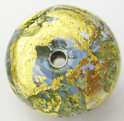  czech sapphire with gold foil 12.4mm rondelle glass bead 