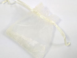  very small cream organza 80mm x 75mm drawstring jewellery gift pouch / bag 