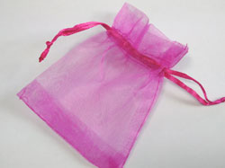  small fuschia pink organza 95mm x 80mm drawstring jewellery gift pouch / bag 