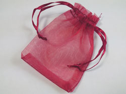  small deep ruby red organza 100mm x 75mm drawstring jewellery gift pouch / bag  
