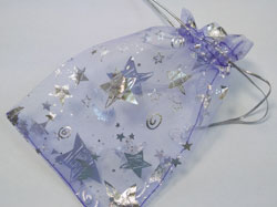  lilac with silver stars organza 160mm x 110mm drawstring jewellery gift pouch / bag 