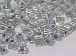  grams of clear colour lined silver (SB242) miyuki shoji 4mm cube bead - sold per gram - aprox 10 beads per gram 