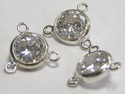  sterling silver 8.75mm clear cubic zirconia 3-way connector, cz bezel has 6.75mm diameter, connecting rings have internal diameter of 0.8mm 