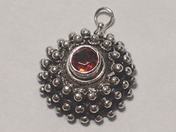 sterling silver, stamped 925, 19mm x 15mm x 7mm round with 4mm red cubic zirconia pendant  / charm / drop with integral ring having 1.75mm internal diameter - complete with full set of UK assay hallmarks 