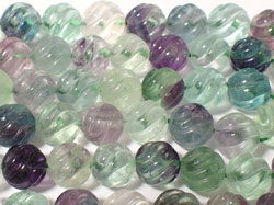  rainbow fluorite spiral fluted 10mm round beads - very lovely - sold loose 