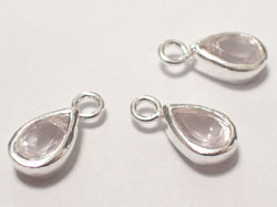  ** NEW LOWER PRICE ** sterling silver, stamped 925, 10.5mm x 5mm rose quartz drop / charm, very nicely made, has closed jumpring at top with internal diameter of 1.5mm,  