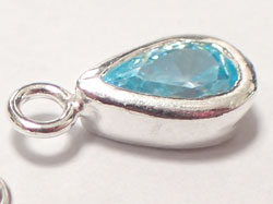  ** NEW LOWER PRICE** sterling silver, stamped 925, 10.5mm x 5mm aquamarine drop / charm, very nicely made, has closed jumpring at top with internal diameter of 1.5mm,  