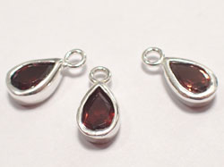  ** NEW LOWER PRICE ** sterling silver, stamped 925, 10.5mm x 5mm garnet drop / charm, very nicely made, has closed jumpring at top with internal diameter of 1.5mm,  