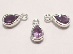  ** NEW LOWER PRICE ** sterling silver, stamped 925, 10.5mm x 5mm amethyst drop / charm, very nicely made, has closed jumpring at top with internal diameter of 1.5mm,  