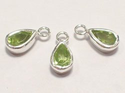  ** NEW LOWER PRICE ** sterling silver, stamped 925, 10.5mm x 5mm peridot drop / charm, very nicely made, has closed jumpring at top with internal diameter of 1.5mm,  