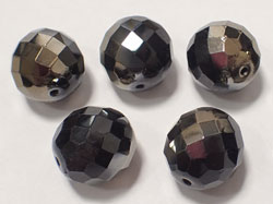  czech black with metalllic gold 16mm firepolished faceted round glass bead 