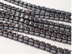  string of hematite 4mm rounded-edge cube beads - approx 110 beads per string 