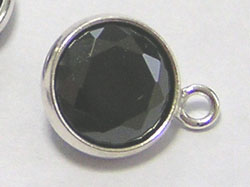  sterling silver 8.75mm jet cubic zirconia drop, cz bezel has 6.75mm diameter, connecting ring has internal diameter of 0.8mm 