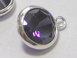 sterling silver 8.75mm dark amethyst AAA cubic zirconia drop, cz bezel has 6.75mm diameter, connecting ring has internal diameter of 0.8mm 