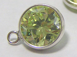  sterling silver 8.75mm olivine AAA cubic zirconia drop, cz bezel has 6.75mm diameter, connecting ring has internal diameter of 0.8mm 