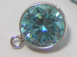  sterling silver 8.75mm aqua cubic zirconia drop, cz bezel has 6.75mm diameter, connecting ring has internal diameter of 0.8mm 