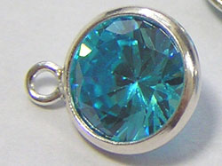 sterling silver 8.75mm mid aqua cubic zirconia drop, cz bezel has 6.75mm diameter, connecting ring has internal diameter of 0.8mm 