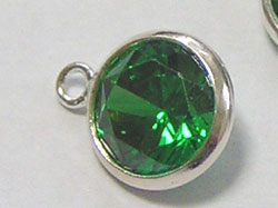  sterling silver 8.75mm emerald AAA cubic zirconia drop, cz bezel has 6.75mm diameter, connecting ring has internal diameter of 0.8mm 