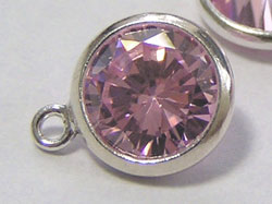  sterling silver 8.75mm pink AAA cubic zirconia drop, cz bezel has 6.75mm diameter, connecting ring has internal diameter of 0.8mm 