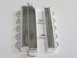 sterling silver 31mm x 16mm (inc loops) 5 hole multi-strand clasp closed loops which accept 1mm thread (more than one per loop), press either end to release & secure - very easy for the jewellery wearer to use