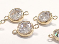  gold fill 10.7mm clear AAA cubic zirconia connector link, cz bezel has 6mm diameter, connecting rings have internal diameter of 1mm 