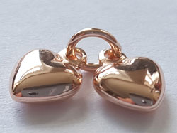  two ROSE VERMEIL 9mm x 6mm puffed heart charms on a 5mm closed jump ring [vermeil is gold plated sterling silver] 