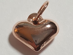  --CLEARANCE-- ROSE VERMEIL 13mm x 11mm puffed heart charm with 7mm diameter 20 gauge open ring : IMPORTANT : there are BLEMISHES and TARNISH on some hearts [vermeil is gold plated sterling silver] 