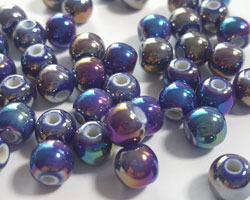 PORCELAIN petrol with AB coating, 6mm round beads with 1.5mm hole
