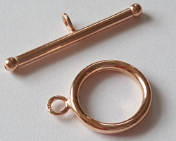  --CLEARANCE-- ROSE VERMEIL 14mm diameter ring with 28mm bar, stamped 925 on ring of toggle clasp [vermeil is gold plated sterling silver] 