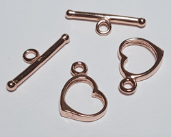  ROSE VERMEIL, stamped 925, 12mm x 11mm heart plus 4mm closed ring and 21mm bar toggle clasp [vermeil is gold plated sterling silver] 