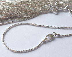  sterling silver, stamped 925, 16 inch, 1.2mm diameter, popcorn finished chain, made in italy, lovely highly-flexible and light-catching sparkling chain 