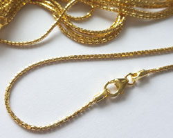  vermeil, stamped 925, 16 inch, 1.2mm diameter, popcorn finished chain, made in italy, lovely highly-flexible and light-catching sparkling chain [vermeil is gold plated sterling silver] 