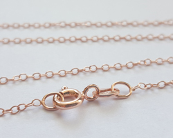  ROSE VERMEIL, clasp stamped 925, forzatina (1mm links) 18 inch long pendant chain [vermeil is gold plated sterling silver] 
