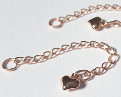  ROSE VERMEIL 60mm extension chains complete with split ring and 6.5mm heart charm (chain links are external diameter 4mm x 2.7mm) [vermeil is gold plated sterling silver] 