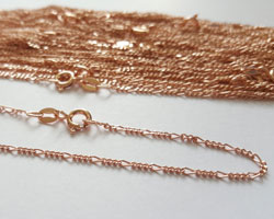  --CLEARANCE--  ROSE VERMEIL 16 inch long, stamped 925, 1.5mm thick, italian made fine figaro necklace chain [vermeil is gold plated sterling silver] 
