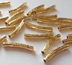  --CLEARANCE--  <43.25g/100> vermeil 20mm x 3mm hammered textured curved tube bead with approx 2.2mm beading hole, 1 micron plating for increased durability [vermeil is gold plated sterling silver] 